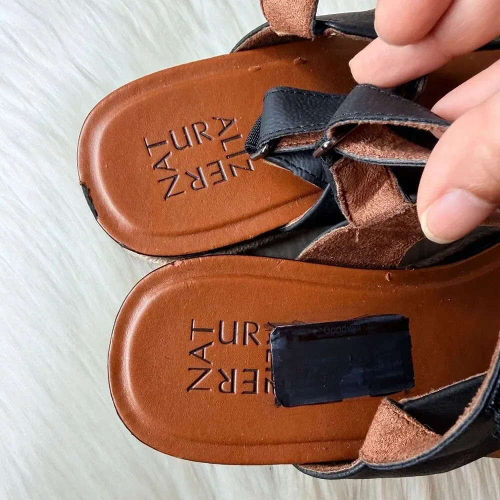 Naturalizer Baya Wedge Sandal Strappy Buckle Black Brown Size 8.5